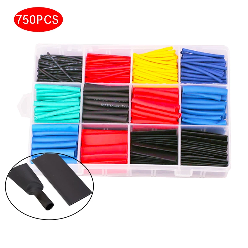 

750pcs Heat Shrink Tubing Insulation Shrinkable Tubes Assortment Electronic Polyolefin Wire Cable Sleeve Kit Heat Shrink Tubes