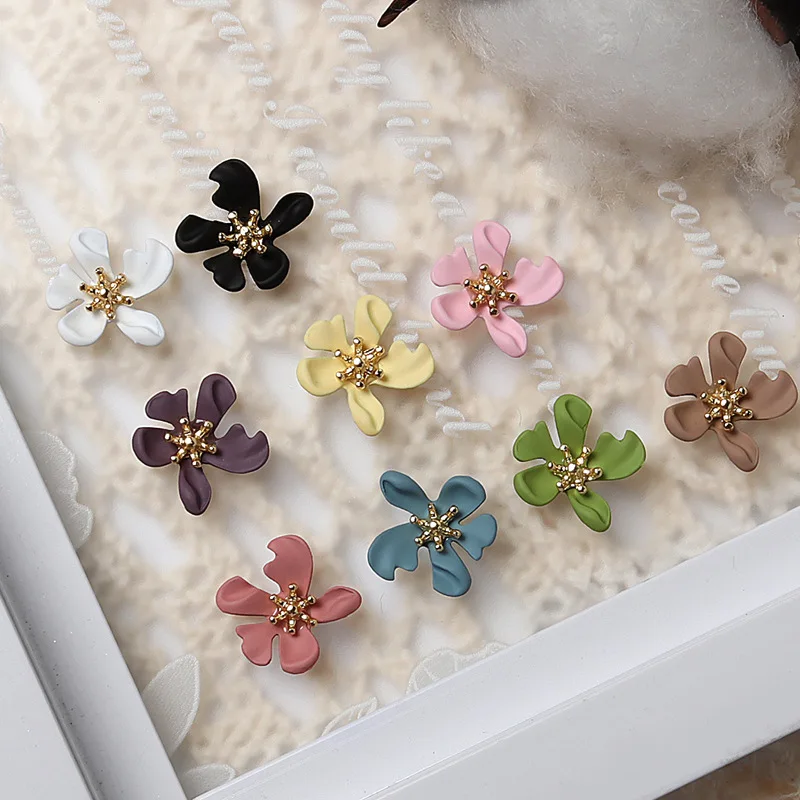 10Pcs Nail Five Petal Gold Stamen Flower Charms Acrylic Pendant Jewelry For Nail Art Acrylic 3d Charms 9 Colors Flower Gems