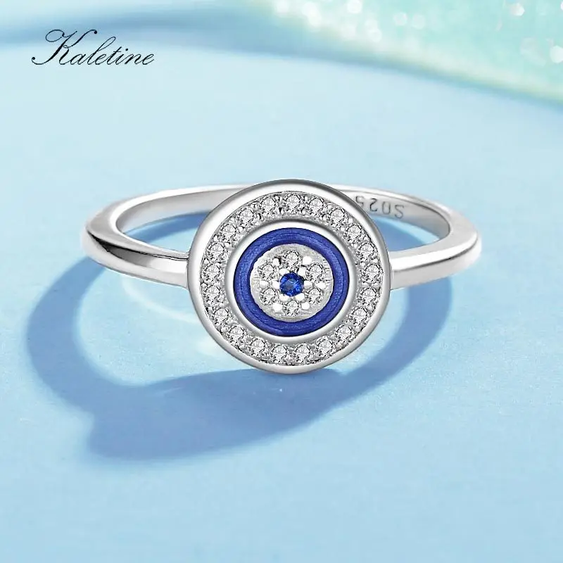 KALETINE Luxury 925 Sterling Silver Ring Lucky Blue Stone Evil Eye Rings For Women Blue Stone Wedding Turkish Mens Jewelry