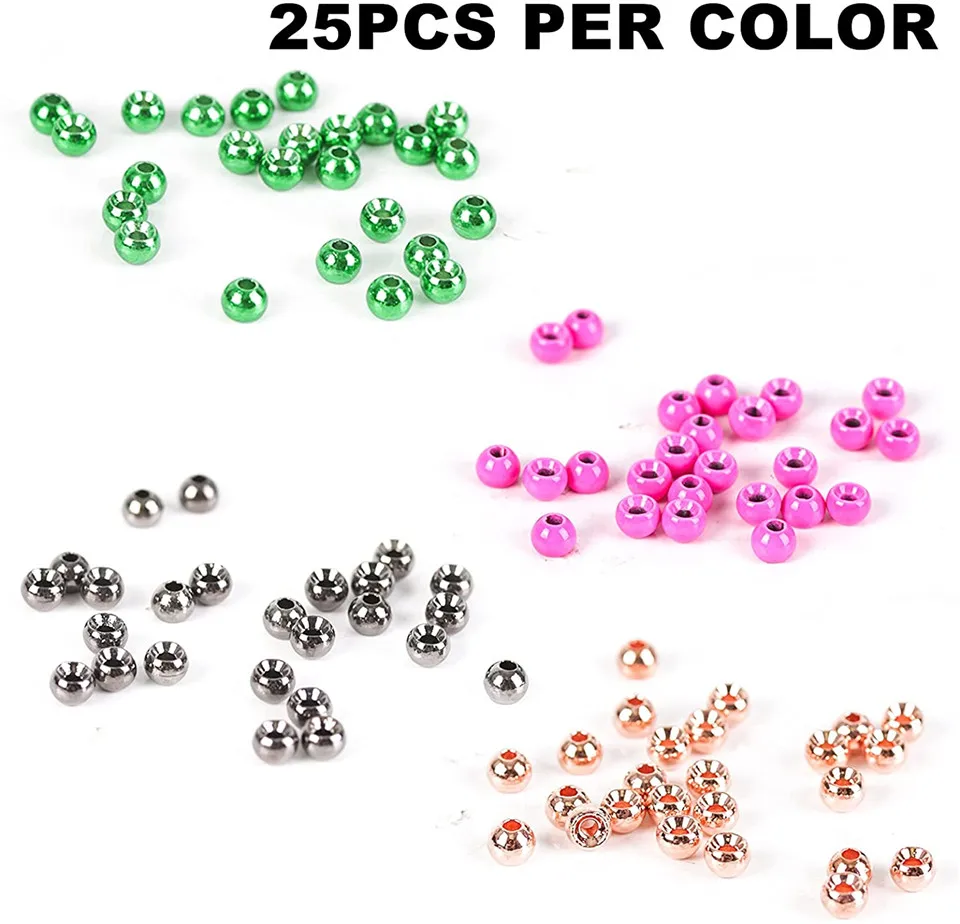 MAXIMUMCATCH Pro Wolframperlen-Sortiment – 25 Stück 2,0–4,6 mm runde Nymphenköpfe in 19 Farben, hochdichte Fliegenbindeperlen – Detail 15