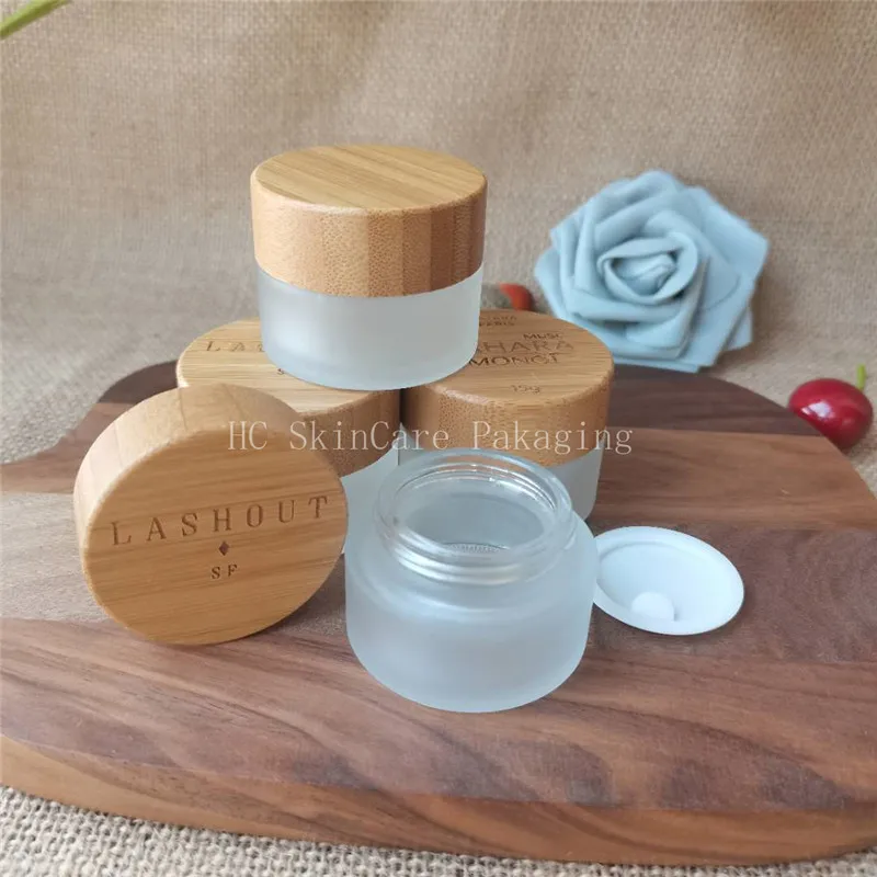 

50ml Frosted Glass Jar With Bamboo Wood Cap China Bamboo Jars For Cream High Quality Bamboo Cosmetic Jar Clay Mask Container 50g