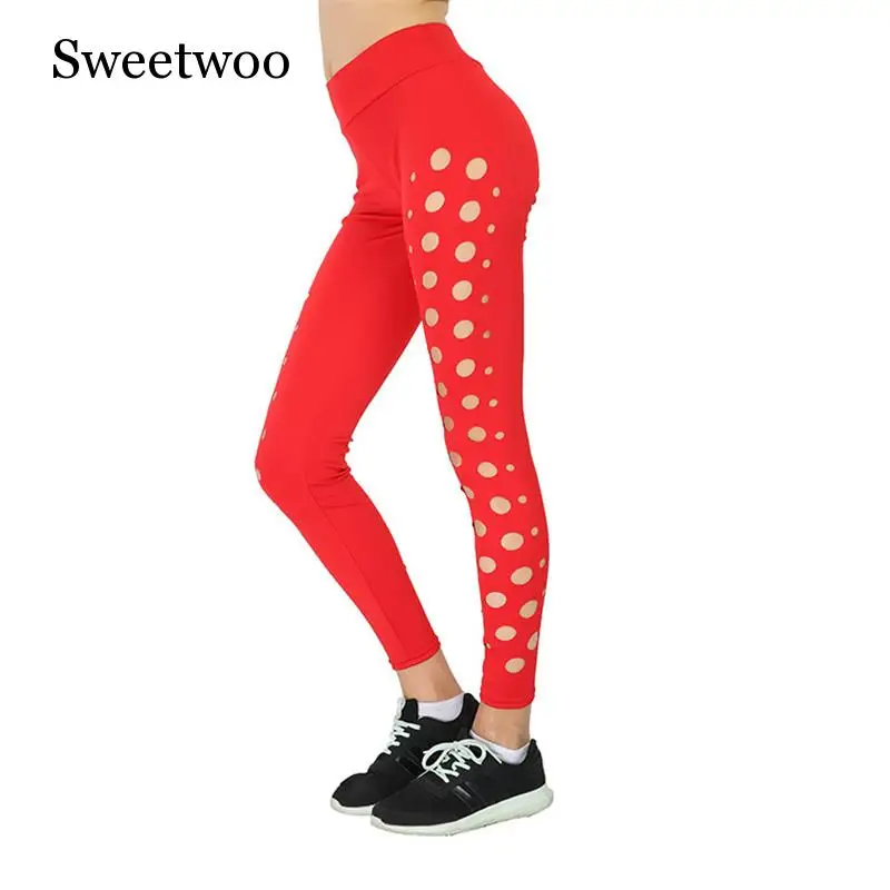 New Women Yoga Pants Elastic Fitness Sport Leggings Tights Running Sportswear Sports Pants Circle Hole High Training Trousers