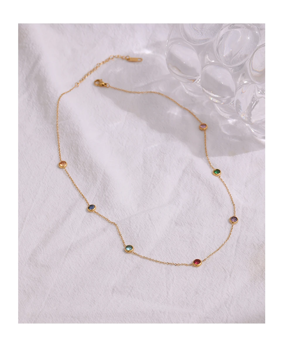 Yhpup 316L Edelstahl Kette Halskette Zarte Bunte Zirkonia Kragen Halskette Trendy Schmuck Bijoux Femme Party – Detail 6