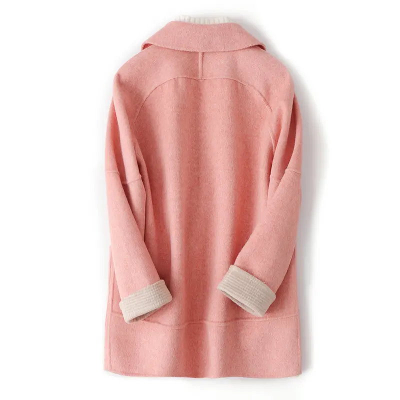 Elegant Pink Wool Coat Female Autumn Spring Manteau Femme Hiver 2020 Korean Ladies Woolen Jacket Women Blend Coats 0805-1