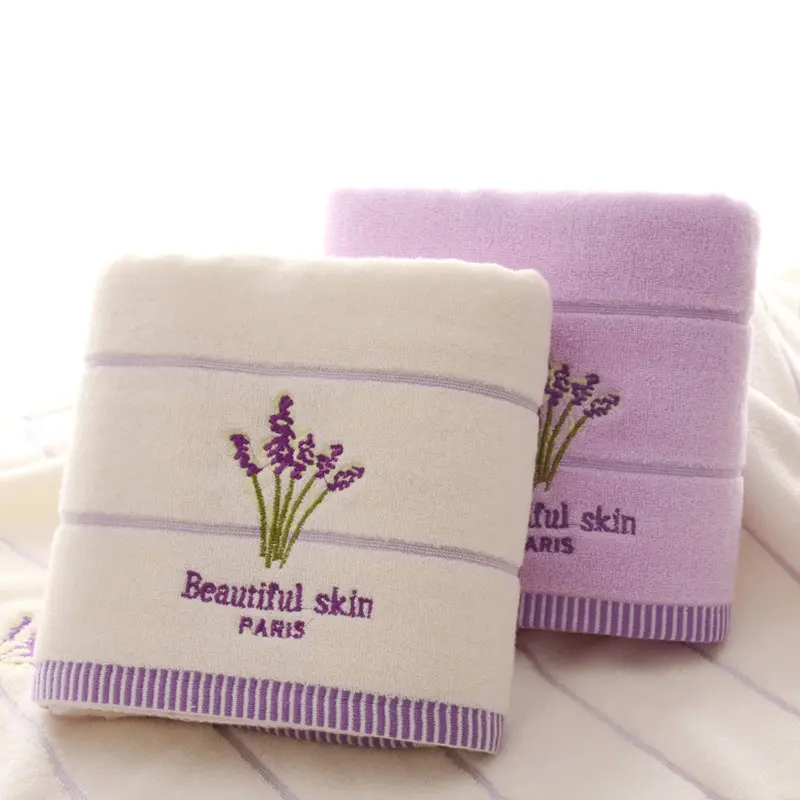 Purple Lavender Embroidered Towels High Quality Cotton Large Bath Towel Soft Absorbent Beach Face Towel Set for Women