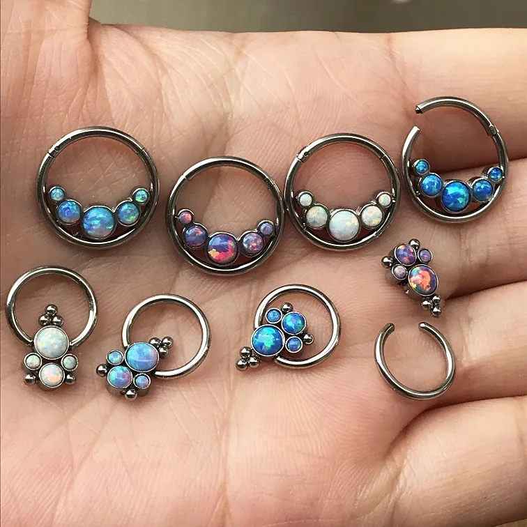 16G Surgical steel Opal Clicker Piercing Segment Nose Hoop Rings Hinged Ear Nose Septum Piercing Women Men Body Jewelry Ombligo