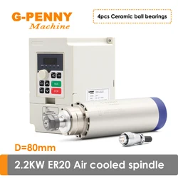 220V 380V 2.2KW ER20 CNC Air Cooling Spindle motor 4pcs bearings with 2.2KW QL Inverter VFD