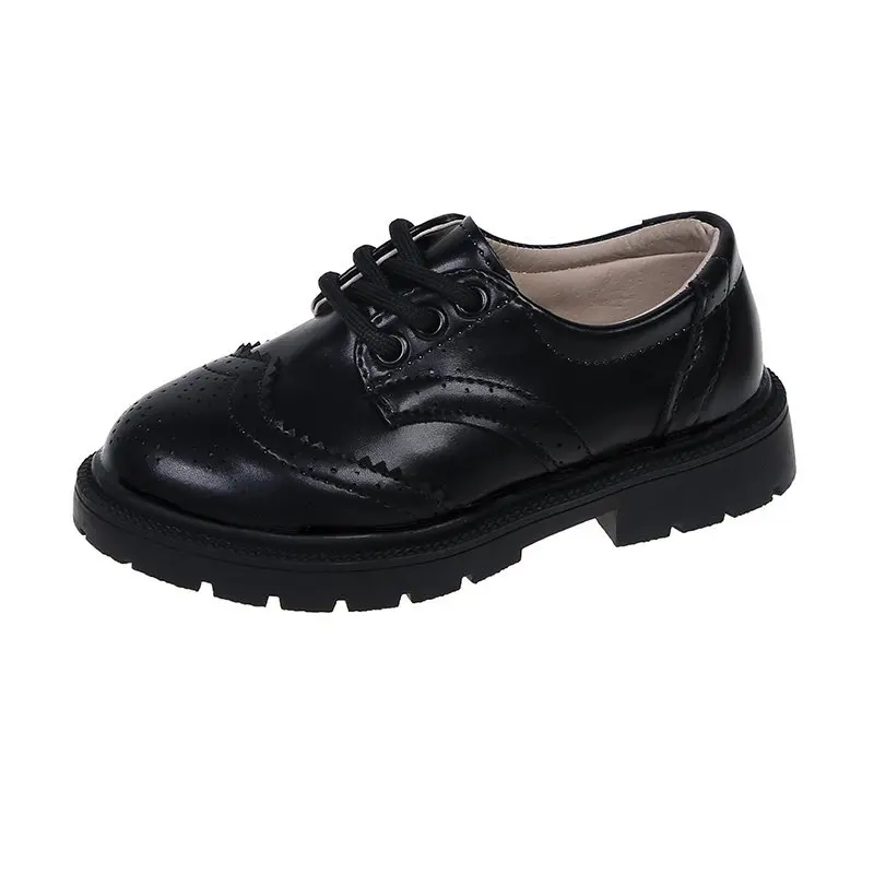 Boys School Leather Shoes Children Oxfords British Style Lace-up Big Kds Performance Stage Formal Black Shoes for Girls 26-36