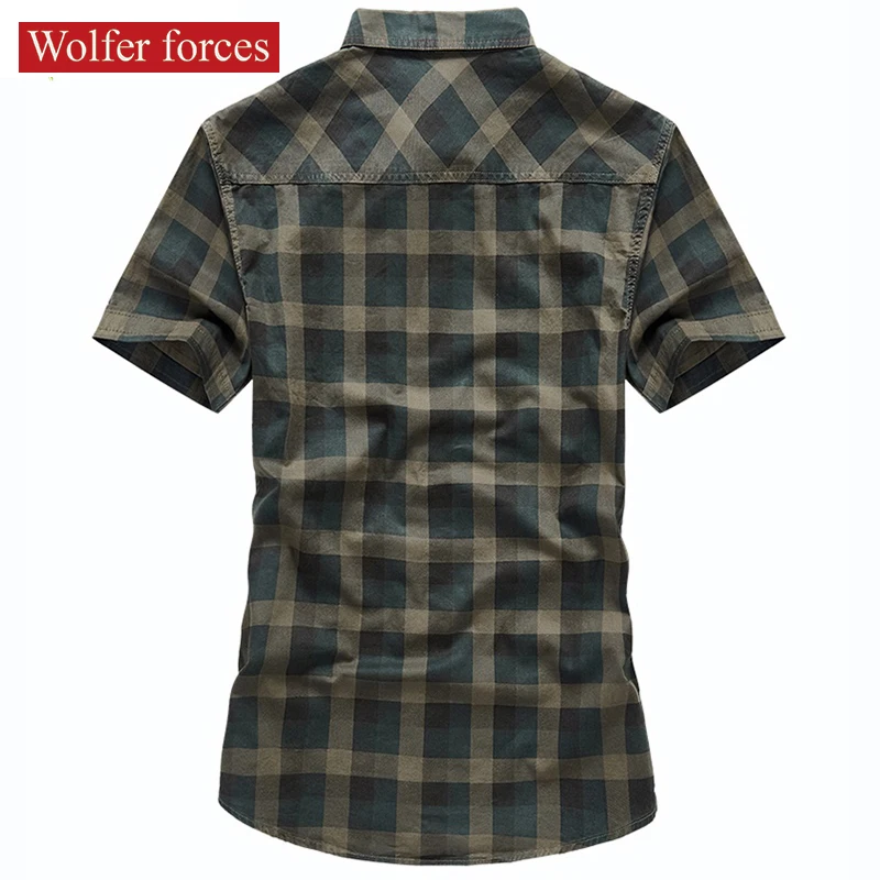 Summer Plaid Short Sleeve Male Shirt Men\'s Cotton Casual  Large Size Social Shirts Jackets Tactics Fashion High Quality Blouse