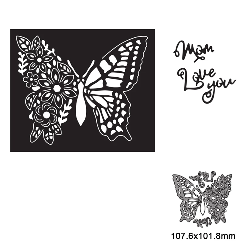

Butterfly Flower Mom Love you Metal Cutting Dies For DIY Scrapbook Cutting Die Paper Cards Embossed Decorative Craft Die Cut New