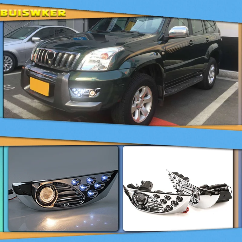 LED Daytime Running Light for Toyota Prado 120 LC120 GRJ120 Land cruiser 2003-2009 Fog lamp drl bumper light