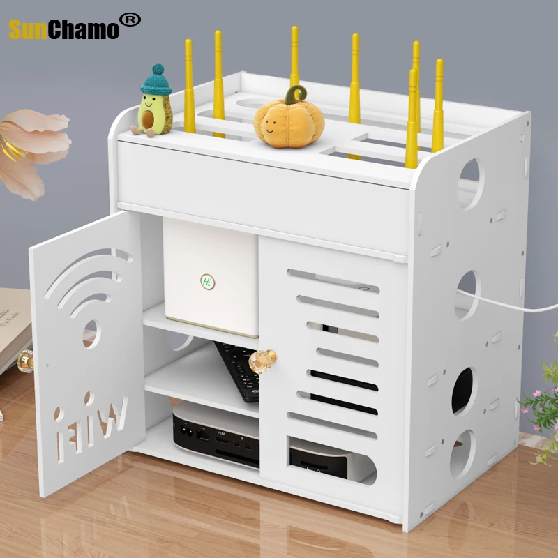 Router Box Desktop Living Room Storage Box Wall Mounted Hole Free Set Top Box Wireless WiFi Optical Cat Rack