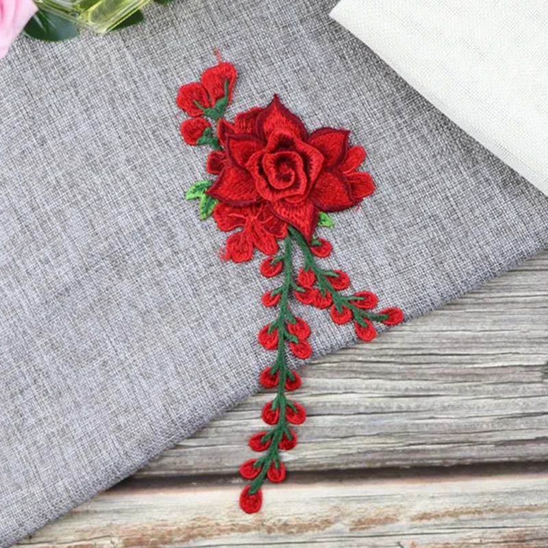 Jeans Flower Sew On Patch Embroidery Fabric Applique T-Shirt Qipao Dress Bags Supply DIY Garment Accessories 10*24cm