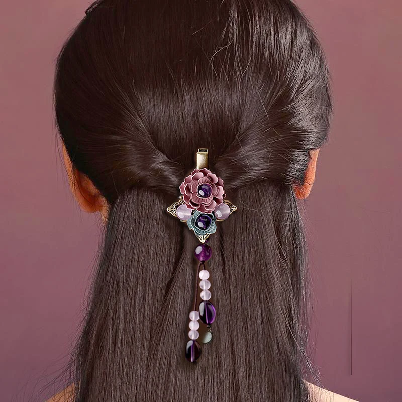 Classic Metal Flower Hairpin Vintage Women Headwear Ethnic Hair Jewelry Barrette Ornaments Tassel Hair Accessories Clip