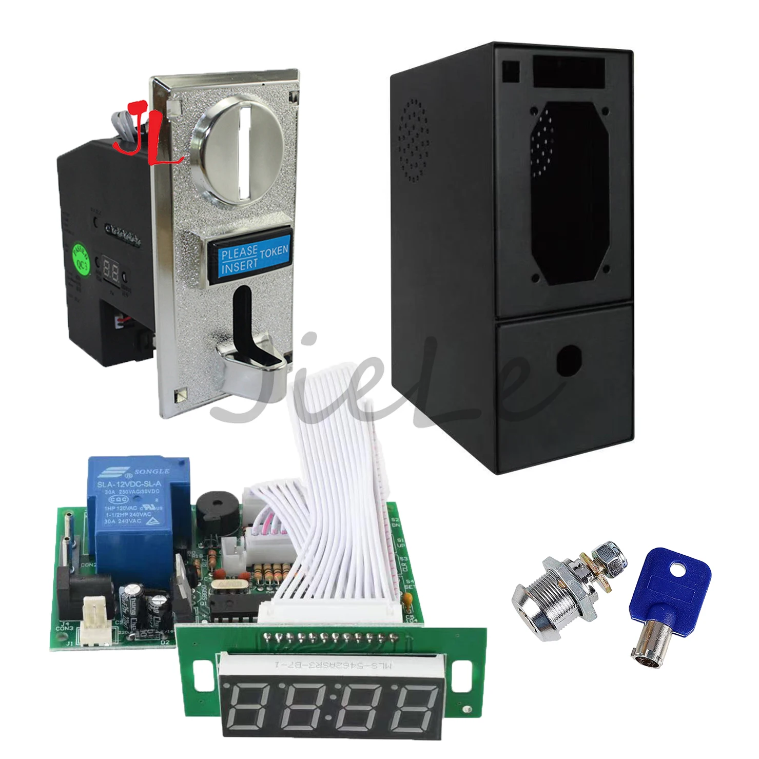 

616 Multi Coin Acceptor Token Selector Arcade Parts Kit JY 15B Timer Board Time Control Metal Empty Cash Box for Beach Shower