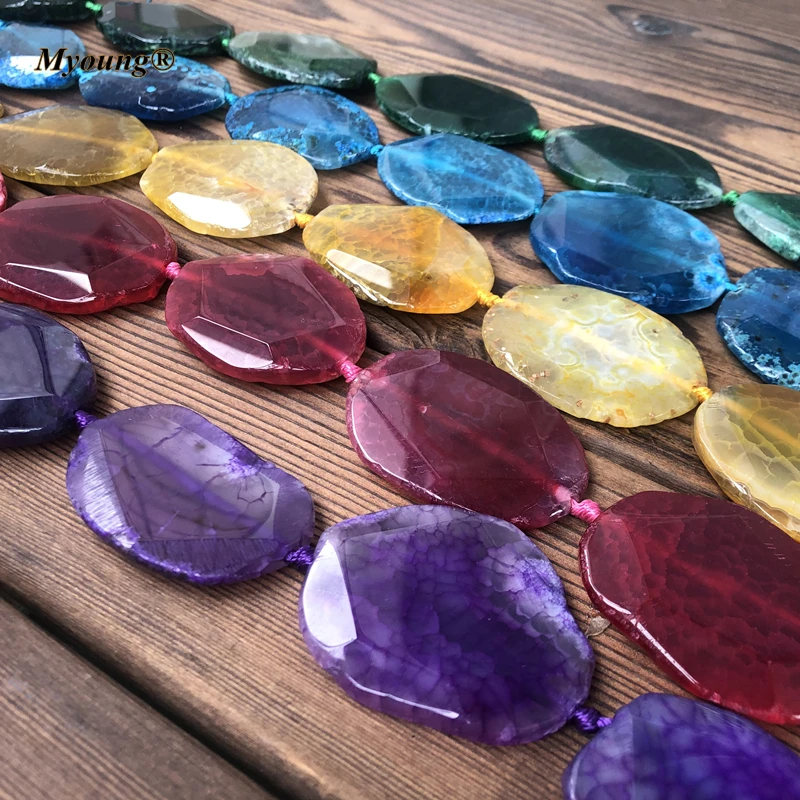 Multicolor Irregular Large Faceted Agates Slice Pendant Beads For DIY Jewelry Making MY211115