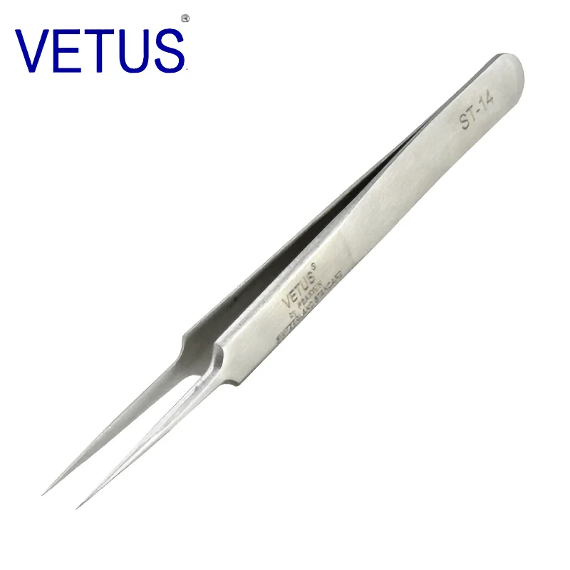 VETUS ST-14 ( 110mm ) High Precision Tweezers Stainless Steel Non-magnetic Acid-proof Pincers  Eyelashes Beauty Manicure Tools