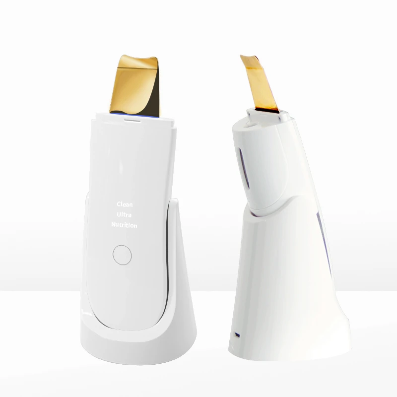 Purificador ultrassônico da pele do ouro 24khz do líquido de limpeza dos poros da acne & com a névoa nano que hidrata a máquina esfoliante de peeling facial