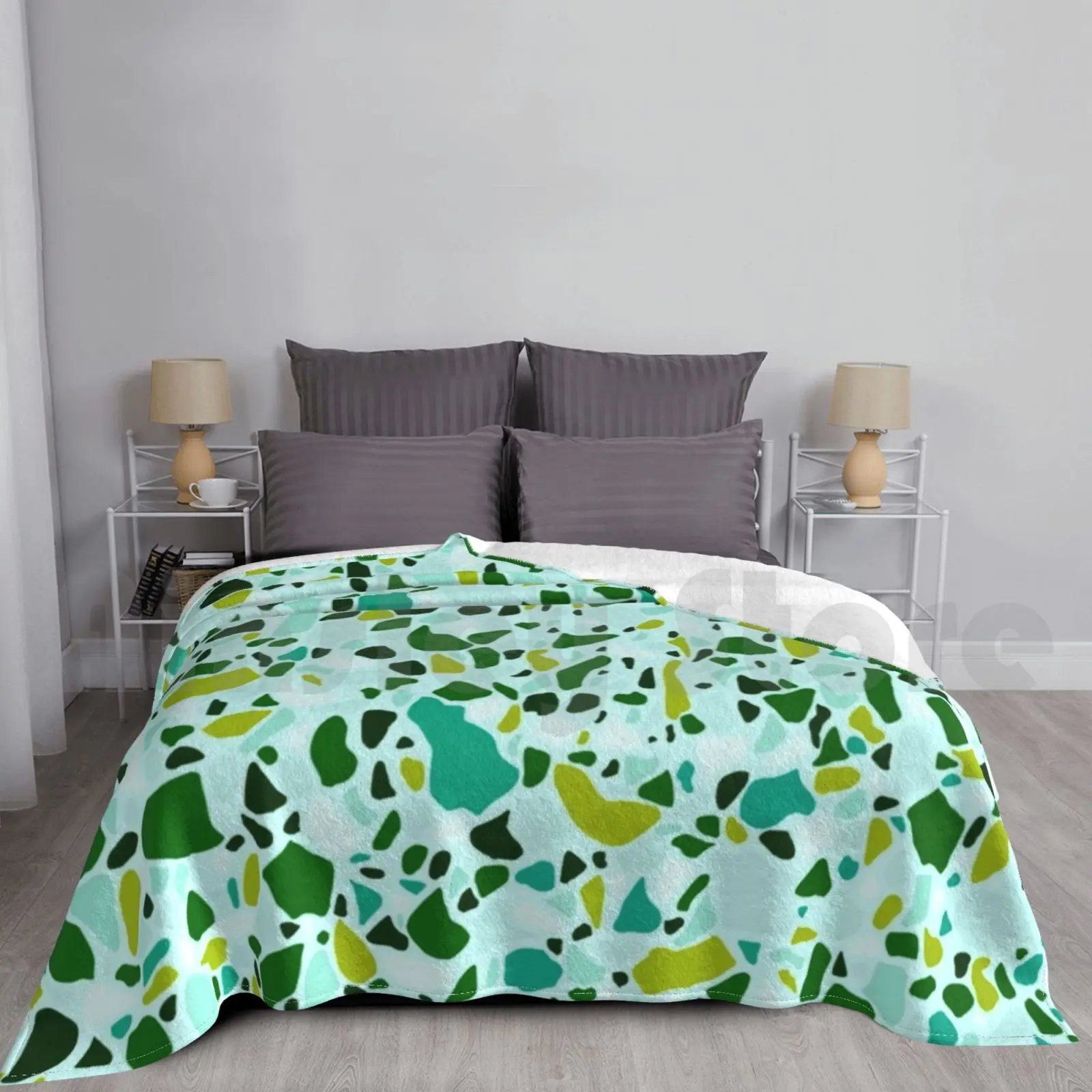 So Terrazzo Greens Blanket For Sofa Bed Travel Terrazzo Pattern Pattern Green Turquoise Aqua Lime Green 80 S