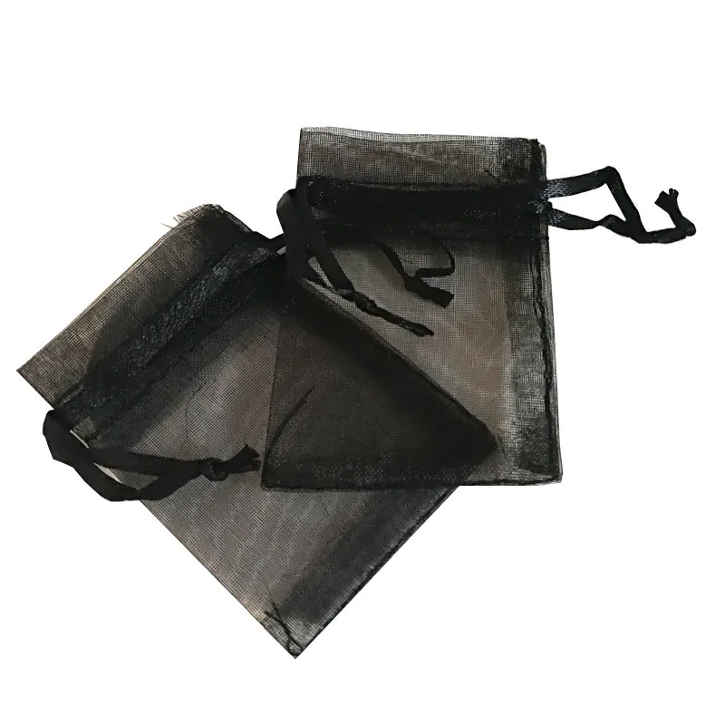 50pcs/lot 7x9 9x12 10x15 13x18CM Black Organza Bags Jewelry Packaging Bags Wedding Party Decoration Drawable Bags Gift Pouches