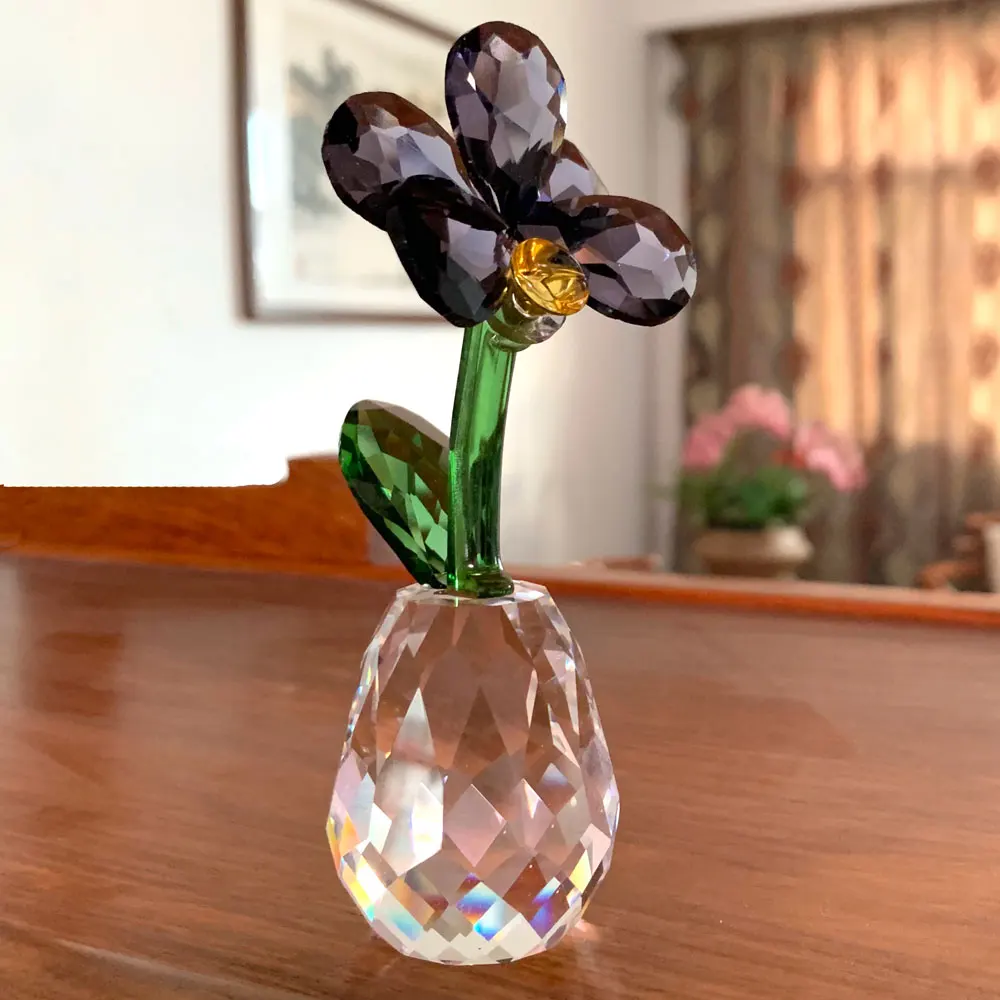 Crystal Orchid Flower Figurine Glass Eternal Flower Sculpture Ornament Beautiful Flower For Love Home Table Wedding Decor