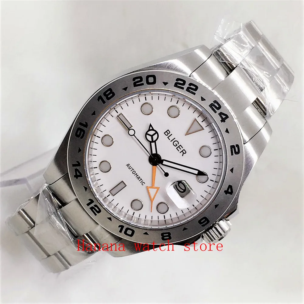 ساعة بليجر ستانلس ستيل للرجال ، حركة أوتوماتيكية ، كريستال ياقوتي ، إبزيم قابل للطي ، GMT NH34A ، DG3804 ، 40*43