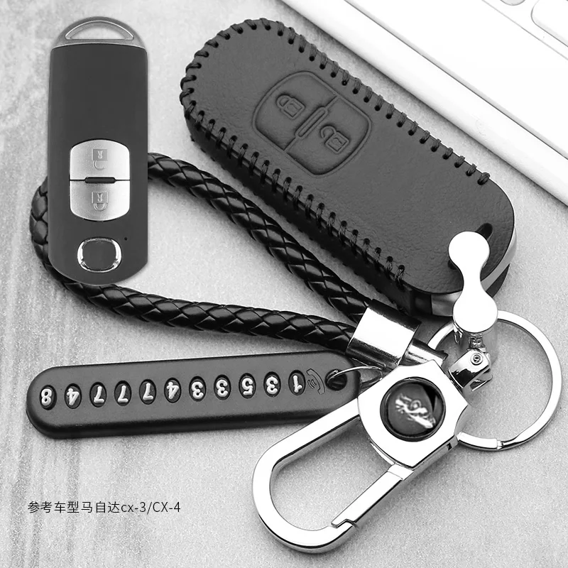 Leather Car Remote Key Case Cover For Mazda 2 3 6 Axela Atenza CX-5 CX5 CX-7 CX-9 2014 2015 2016 2017 Smart 2/3 Buttons