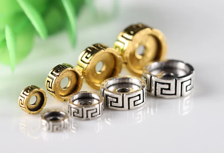 20pcs/Lot Buddhism Symbol Flat Wheel Loose Beads 6 8 10 12mm Antique Gold Color Metal Beads Prayer Spacer DIY Jewelry Findings