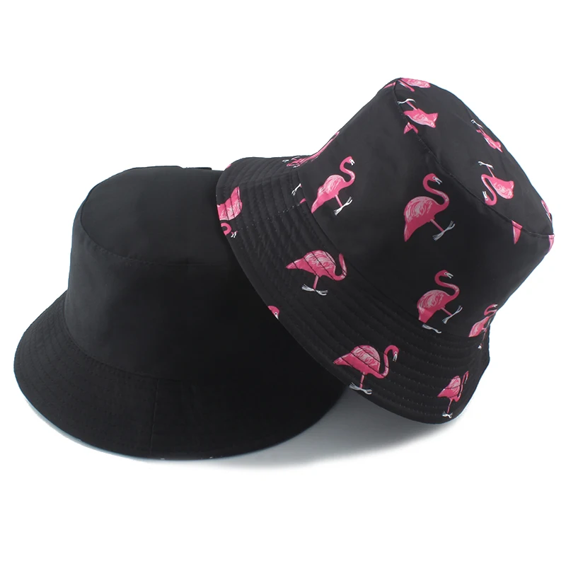 2022 New Panama Bucket Hat Summer Sun Hats For Women Men Flamingo Bird Print Fisherman Hat Bob Fishing Cap