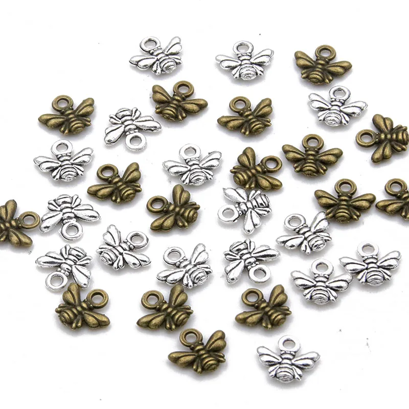 80PCS 10**11mm Metal Alloy 2021 New Product Two Color Small Honeybee Charms Animal Pendant For Jewelry Making DIY Handmade Craft