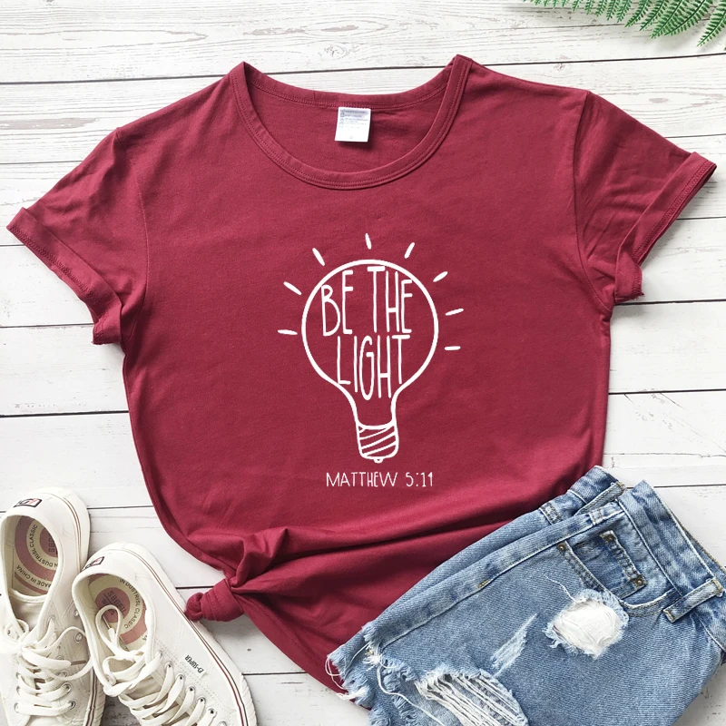 Be The Light Matthew 5:14 Christian T-shirt Casual Jesus Church Easter Tshirt Cute Women Inspirational Bible Verse Top Tee Shirt