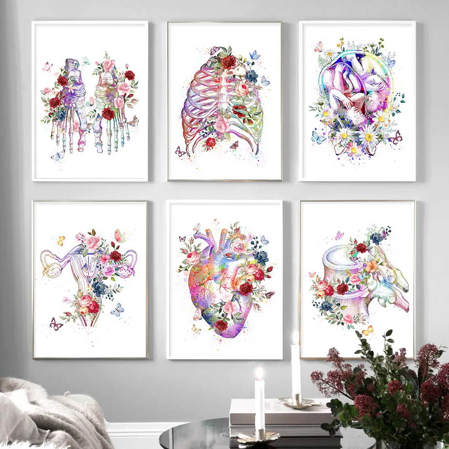 Flower Foot Bone Anatomy Wall Art Canvas Painting Nordic Posters And Prints Wall Pictures For Doctor Office Decor