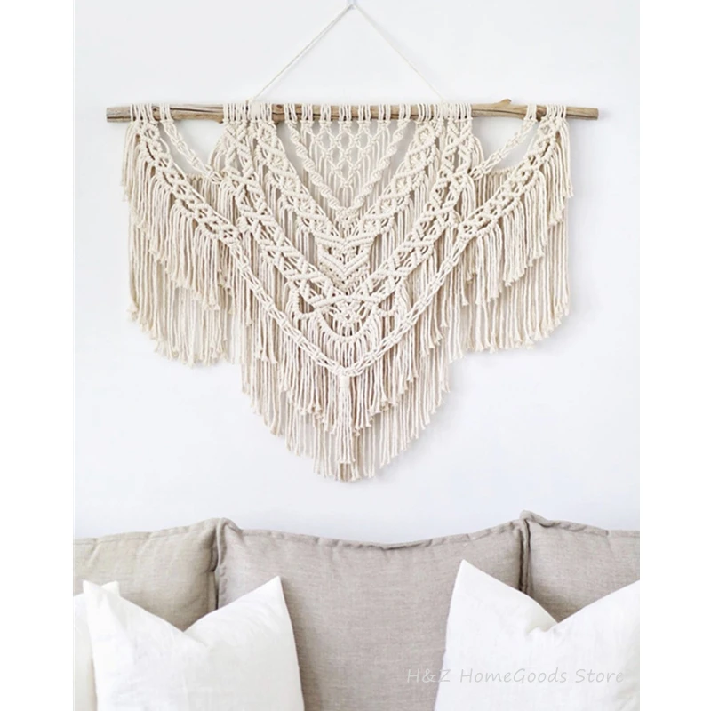 Large Macrame Tapestry Wall Hanging Geometric Art Wall Decor Bohemian Home Bedroom Background Woven Tapestry (No Wooden Stick)