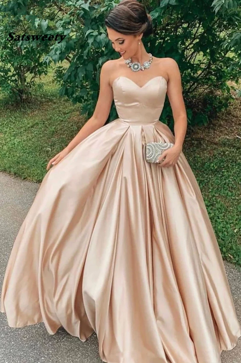 

Simple Champagne Satin Evening Dresses Long Sweetheart A-Line Special Occasion Desses Elegant Prom Gown Women Formal Dress Party