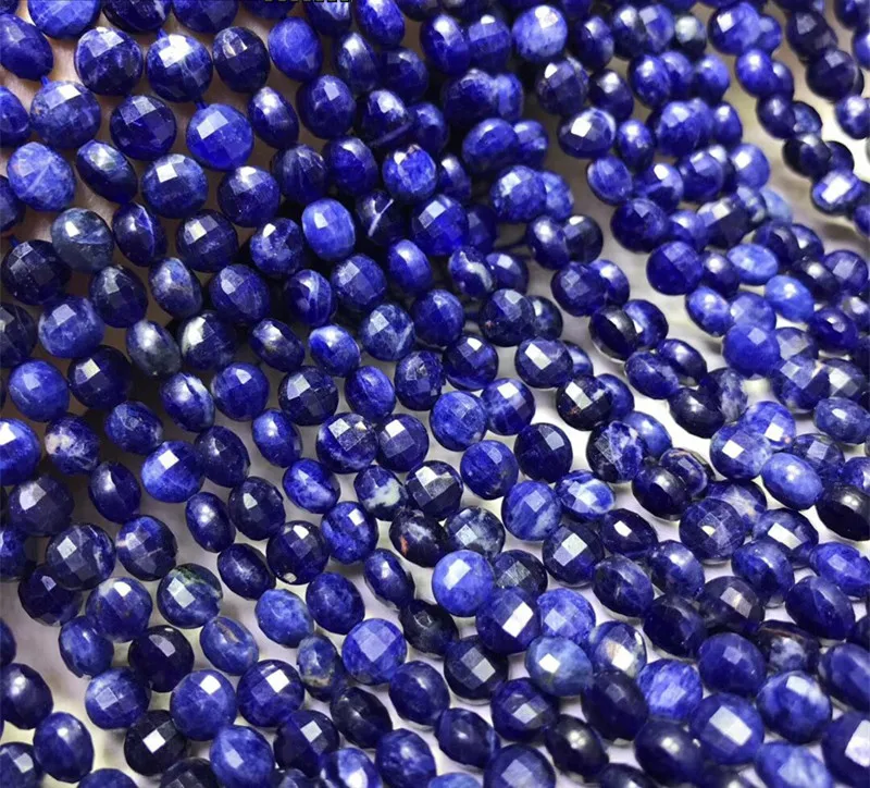 

blue sodalite Agate coin faceted 4*6mm for DIY jewelry making 38CM loose beads FPPJ wholesale beads nature gemstone