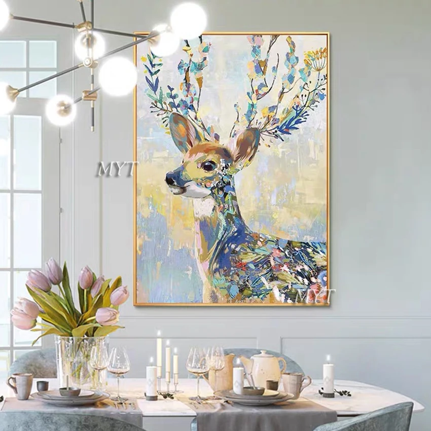 Children Room Wall Decor Abstract Deer Head Oil Painting Wall Art Picture Unframed Hot Selling Animal Wall Canvas Artwork