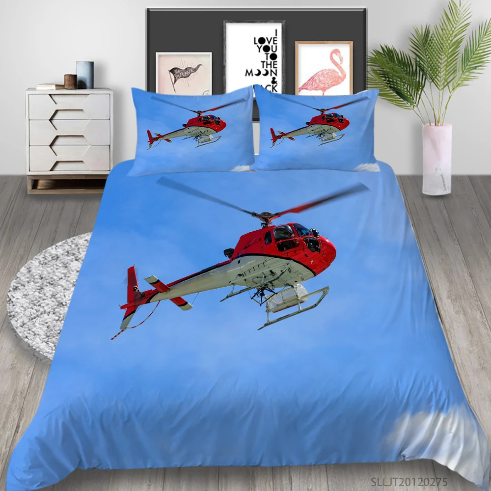 3D Helicopter Print Bedding Set Plane Series Duvet Cover Set 2/3 Pcs Super Soft Breathable Room Decoration