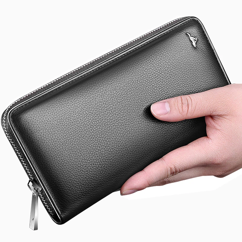 Septwolves fashion brand men wallets genuine leather long business male zipper clutch wallet