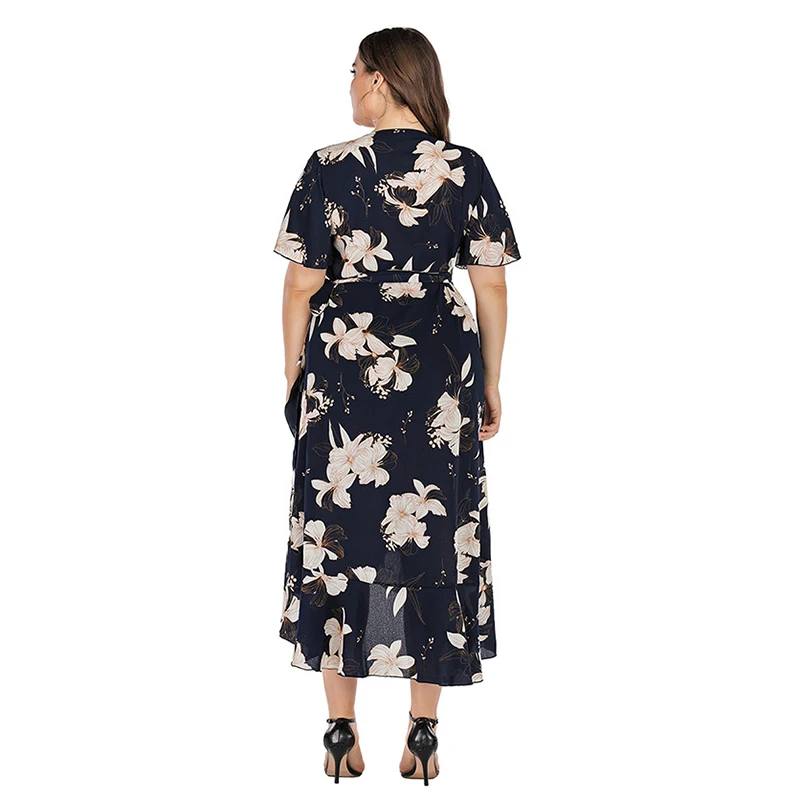 2023 New Summer Women Dress Short Sleeve Floral Beach Dresses Long Dress Woman Bandage Dress Plus Size Fashion Dresses For Women