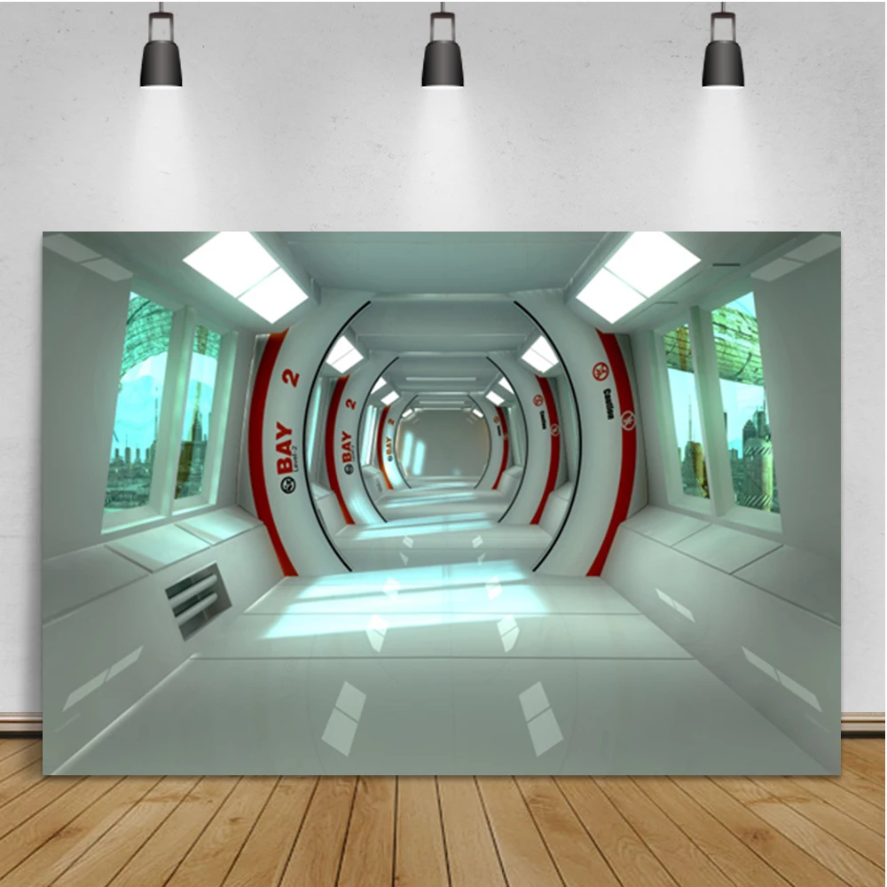 Laeacco Space Station Spaceship Capsule Interior Decor Astronaut Photography Backgrounds Baby Birthday Backdrop For Photo Studio