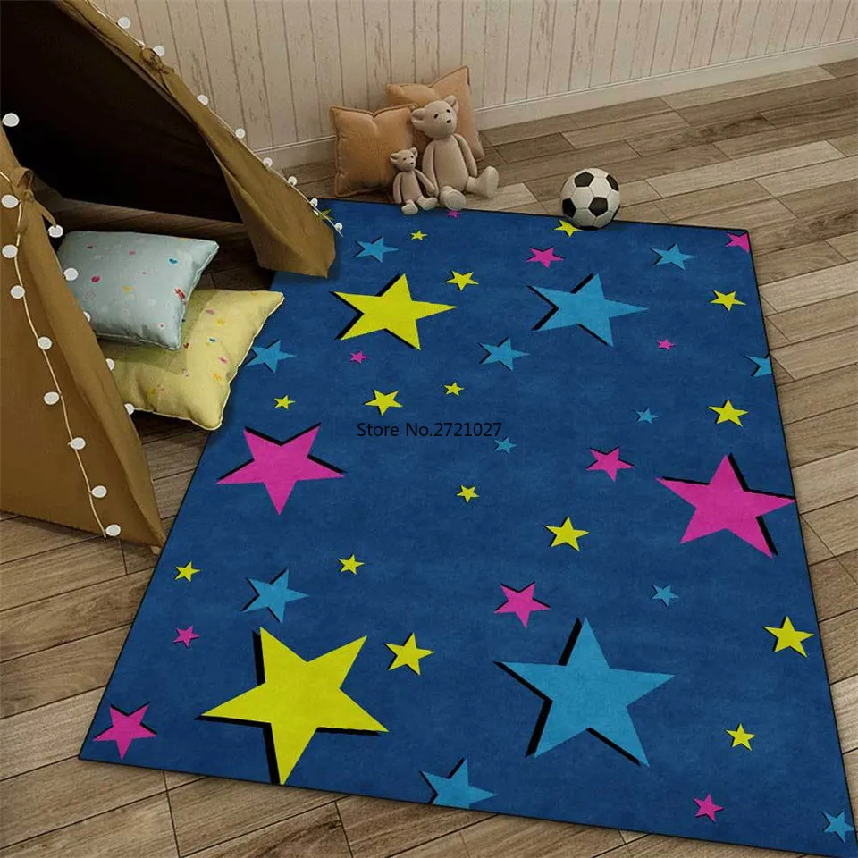 

Nordic Colorful Starry Sky Pattern Blue Children's Room Carpet Cute Cartoon Bed Carpet Floor Mat