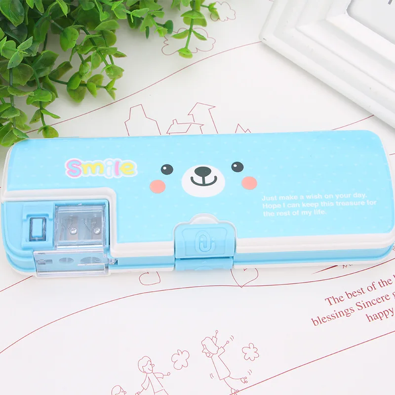 1Pcs Cute simple multi-function pencil case double-layer pencil box plastic storage box learning stationery office supplies