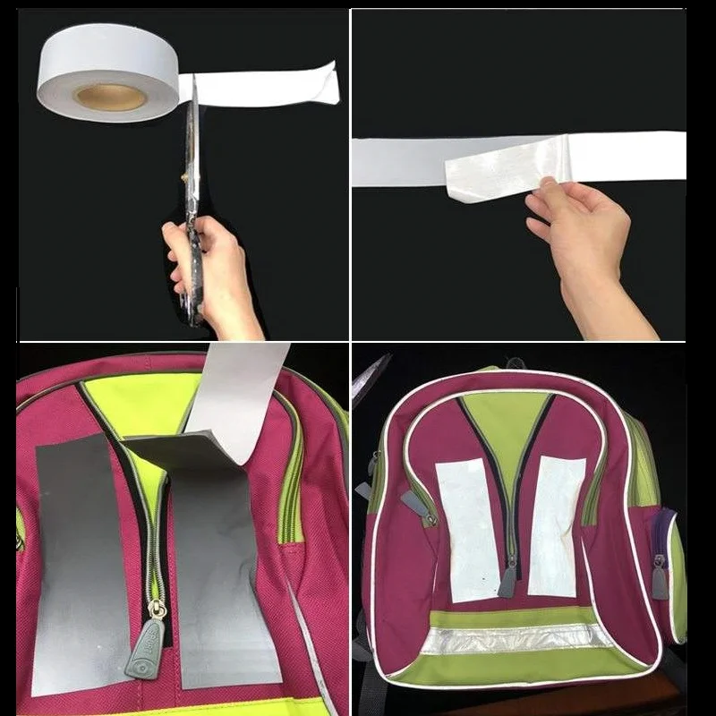 Polyester Grey Silver Reflective Strip Sticker Raincoats Backpacks Night Warning Adhesive Reflector Tape