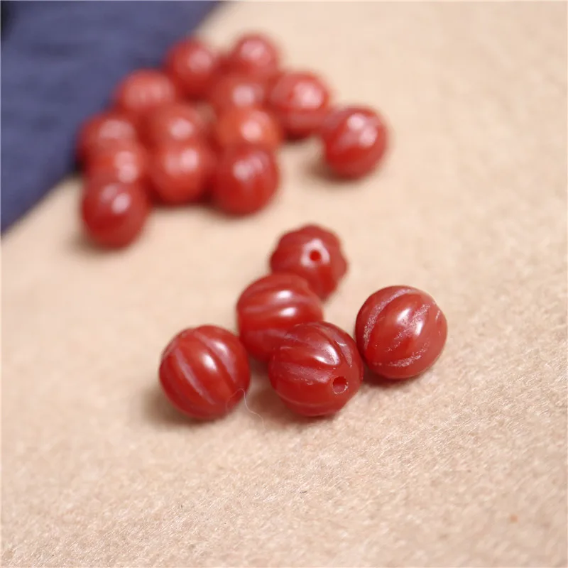 Natural Red Agate Round Lanterns Beads Carved Pumpkin Loose Beads 8/10/12/14/16/18/20mm Melon Stone Beads TSB0456