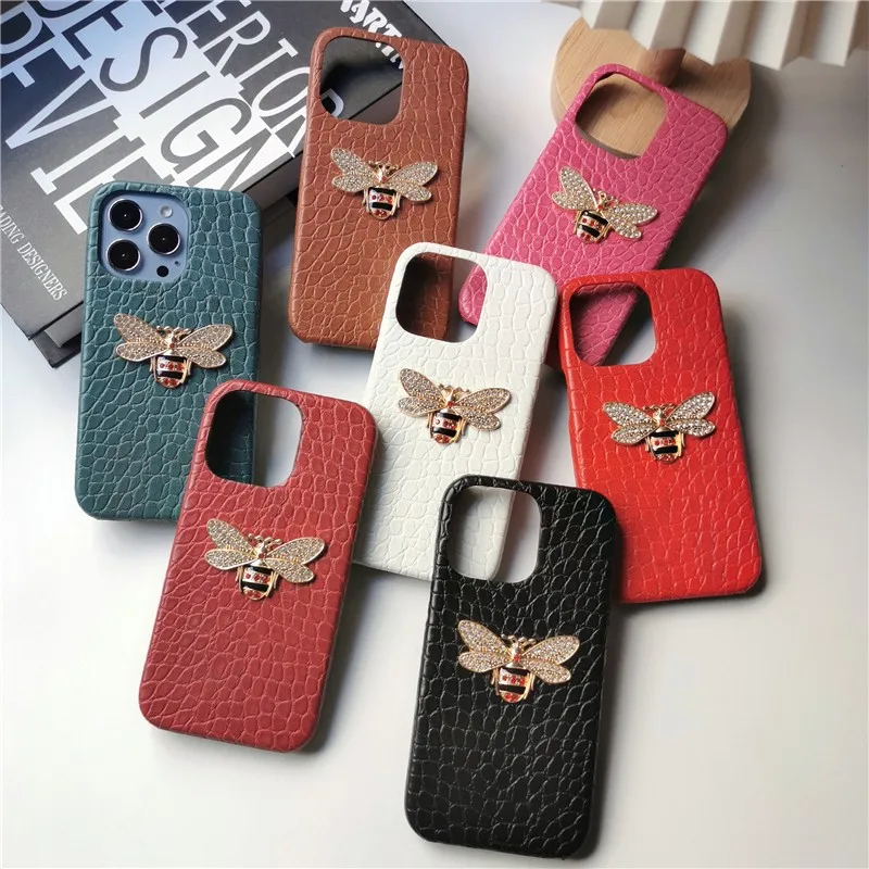 Animal Leather Diamond Bee Female Hard Half Pack Case For Iphone 15 14 11 12 13 Pro Max  Iphone Cover Fundas