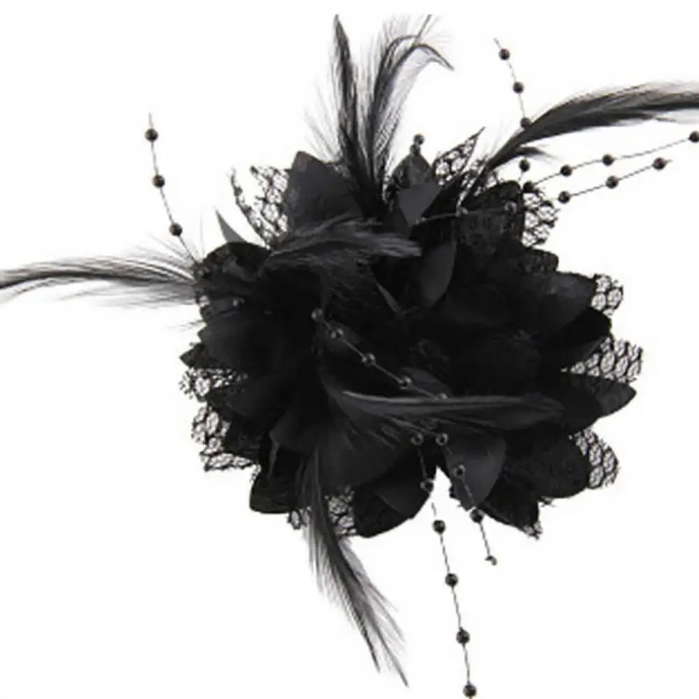 Fashion Flower Feather Bead Corsage Hairband Pin Wedding Headwear Decor Gift