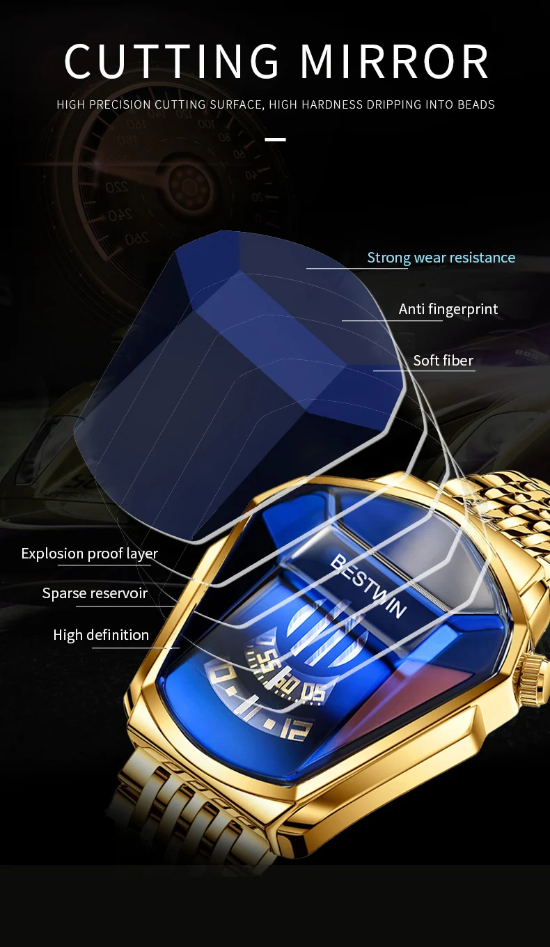 2021 BESTWIN Luxury Brand Sport Military Watch Men Gold Stainless Steel Quartz Waterproof Wrist Watches Clock Relogio Masculino