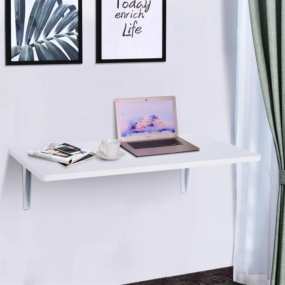 Homcom Mesa Plegable De Pared Para Cocina Y Comedor 60X40x1,5Cm Mesa Auxiliar Color Blanco/Madera (Blanco)