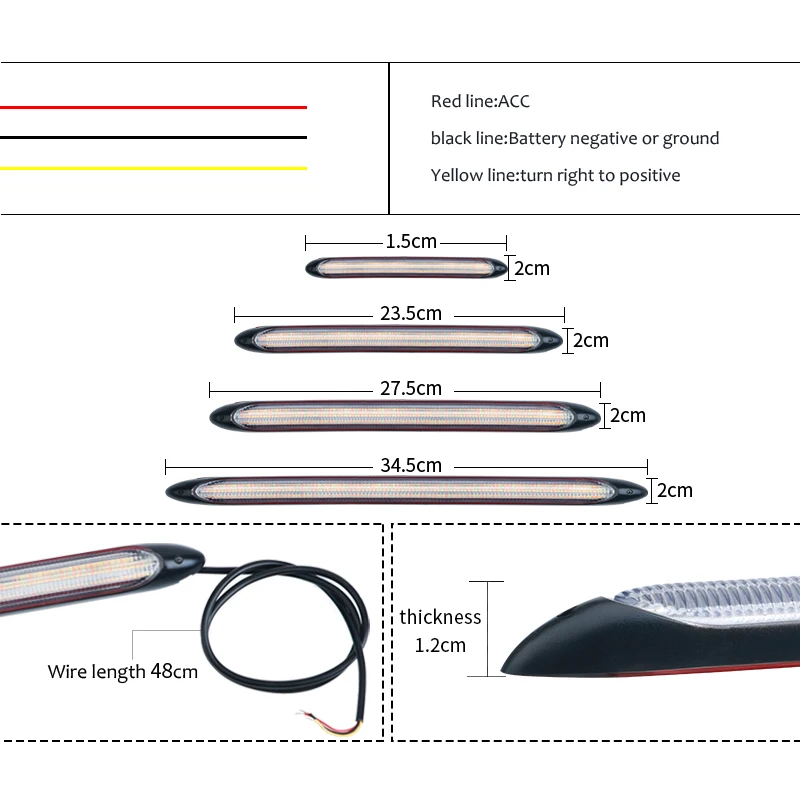 2pcs Car LED DRL Daytime Running Light Waterproof Flexible Strip Headlight Sequential Dynamic Flow Turn Signal Yellow Lights 12V