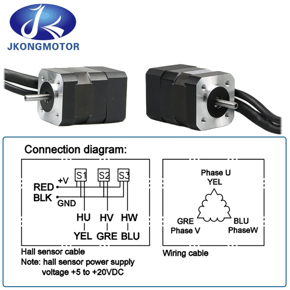 Jkongmotor JK42BLS 42mm Brushless DC Motor 24V 30 / 60 / 80 /110W 8-poles BLDC Servo Motor with Encoder 1000P/R For DIY Design